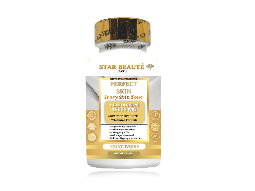 Gélules L-Glutathione Anti-Ageing Anti-Age Eclaircissant Whitening Black skin - Star Beauté Paris Organics Skin Care N°1 des ventes / BEST SELLER / Gélules L-Glutathione 15000MG Ivory Skin Tone Star Beauté Cosmétique vous propose un produit révolutionnaire de l'industrie cosmétique 100% organique végétale venant de U.K L-Glutathione 15000MG Ivory Skin Tone.