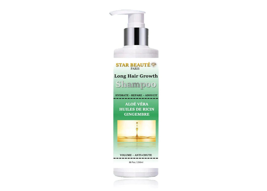 Long hair Growth Shampoo - Star Beauté Paris Organics Skin Care Long hair Growth Shampoo 250ML SHAMPOO : ACTIVATEUR DE POUSSE Pour des cheveux longs et disciplinés, optez pour notre shampooing principalement à base d'aloé véra, d'huile de ricin et de gingembre.